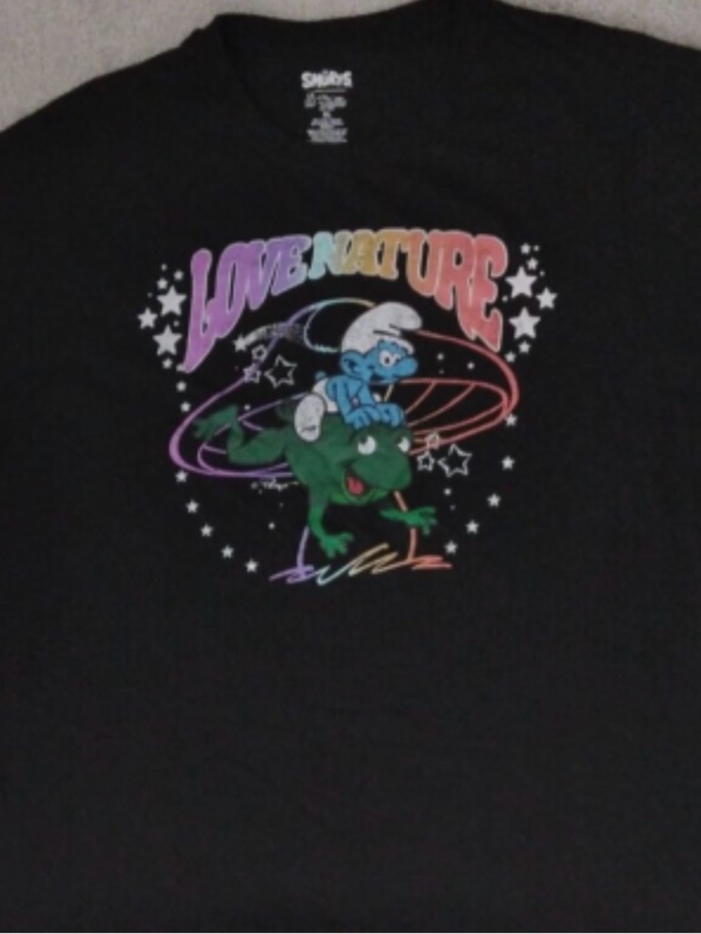 Black 'Love Nature' Graphic Short Sleeve Tee - Smurfs Design